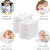 12 Pack Muslin Burp Cloths 100% Cotton Muslin Cloths Large 20''x10'' Extra Soft and Absorbent Baby Burping Cloth - White - 7DAY'S