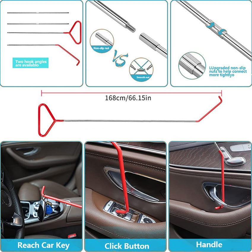 18 - piece car emergency kit with window wedge, air wedge bag pump, long distance grabber, automatic trim and removal tool - 7DAY'S