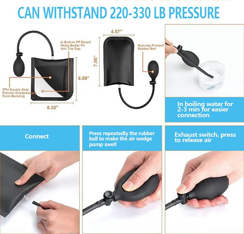 18 - piece car emergency kit with window wedge, air wedge bag pump, long distance grabber, automatic trim and removal tool - 7DAY'S