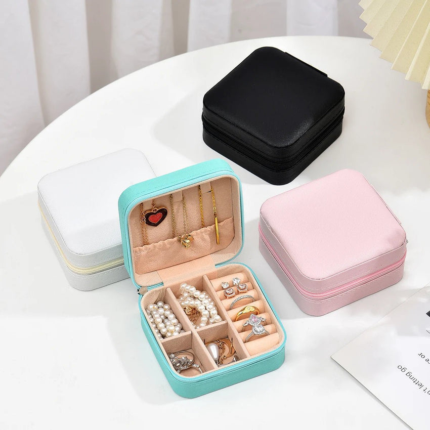 1PC, Jewelry Storage Box, Material: Main Plastic + Leather + Flannel, Color Divided Into: Black, White, Pink, Blue. - 7DAY'S