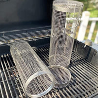 1PCS Rolling Grilling Basket - Round Stainless Steel BBQ Grill Mesh - 7DAY'S