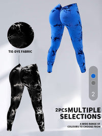 2 Pack Tie - Dye High Waist V - Back Yoga Leggings, Peach - Hip Enhancing Athleisure Tights, Sport Style Fitness Pants - 7DAY'S