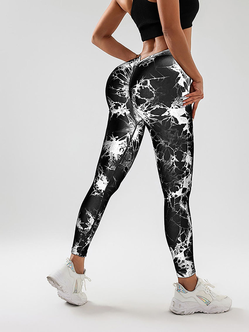 2 Pack Tie - Dye High Waist V - Back Yoga Leggings, Peach - Hip Enhancing Athleisure Tights, Sport Style Fitness Pants - 7DAY'S