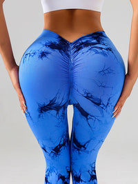 2 Pack Tie - Dye High Waist V - Back Yoga Leggings, Peach - Hip Enhancing Athleisure Tights, Sport Style Fitness Pants - 7DAY'S