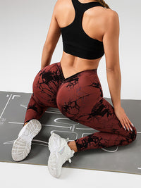 2 Pack Tie - Dye High Waist V - Back Yoga Leggings, Peach - Hip Enhancing Athleisure Tights, Sport Style Fitness Pants - 7DAY'S