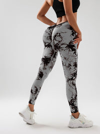 2 Pack Tie - Dye High Waist V - Back Yoga Leggings, Peach - Hip Enhancing Athleisure Tights, Sport Style Fitness Pants - 7DAY'S