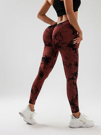 2 Pack Tie - Dye High Waist V - Back Yoga Leggings, Peach - Hip Enhancing Athleisure Tights, Sport Style Fitness Pants - 7DAY'S