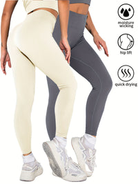 2 Pack Womens Seamless Ribbed Leggings Soft Slimming Yoga Pants, Ribbed Yoga Pants High Waisted Gym Leggings Sport Women Fitness Seamless Female - 7DAY'S