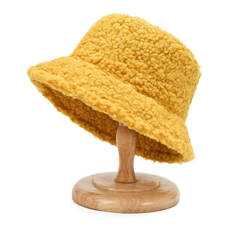 2021 Women's Harajuku Bucket Hat Solid Color Women Men Fishing Fisherman Hats Autumn Winter Lamb Wool Outdoor Warm Panama Cap - 7DAY'S