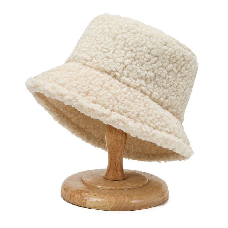 2021 Women's Harajuku Bucket Hat Solid Color Women Men Fishing Fisherman Hats Autumn Winter Lamb Wool Outdoor Warm Panama Cap - 7DAY'S