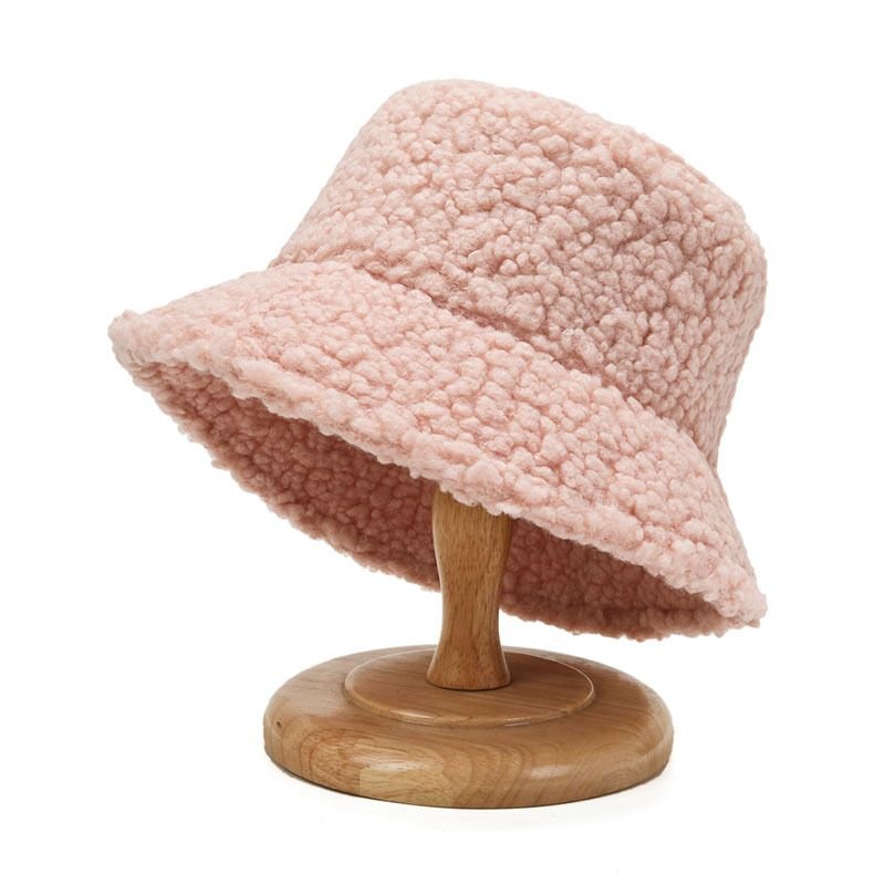 2021 Women's Harajuku Bucket Hat Solid Color Women Men Fishing Fisherman Hats Autumn Winter Lamb Wool Outdoor Warm Panama Cap - 7DAY'S