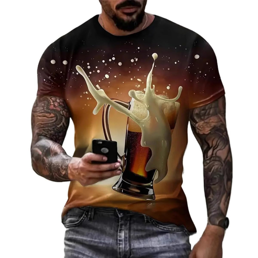 2025 Summer Men's 3D Beer Printing Trend Comfortable Short - Sleeved T-Shirt - 7DAY'S