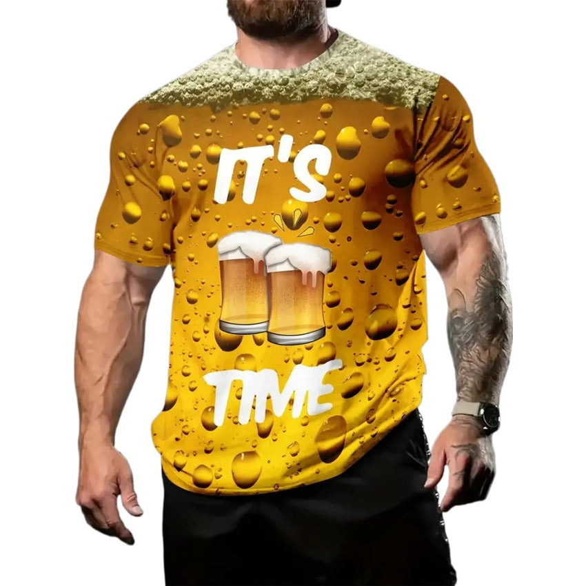 2025 Summer Men's 3D Beer Printing Trend Comfortable Short - Sleeved T-Shirt - 7DAY'S