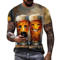 2025 Summer Men's 3D Beer Printing Trend Comfortable Short - Sleeved T-Shirt - 7DAY'S