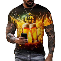 2025 Summer Men's 3D Beer Printing Trend Comfortable Short - Sleeved T-Shirt - 7DAY'S