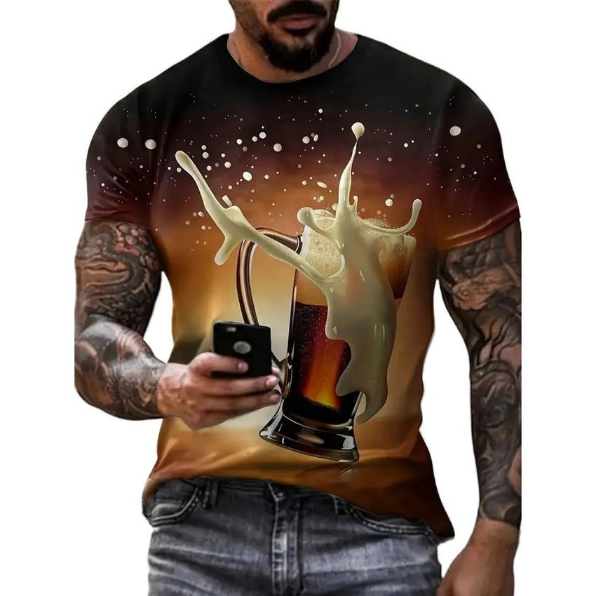 2025 Summer Men's 3D Beer Printing Trend Comfortable Short - Sleeved T-Shirt - 7DAY'S