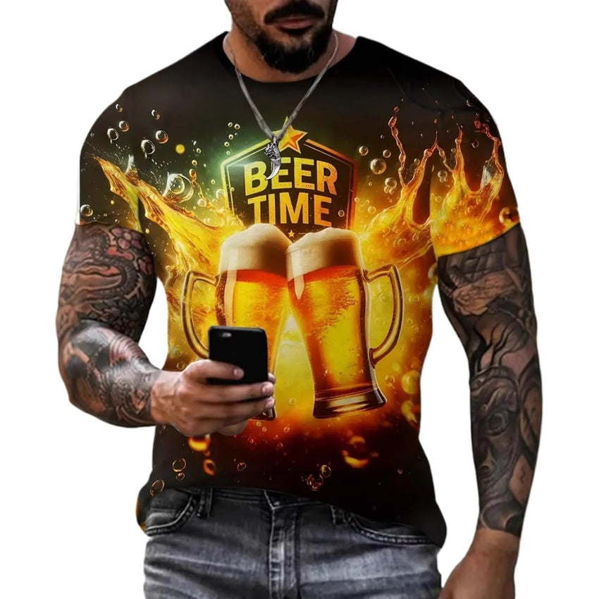 2025 Summer Men's 3D Beer Printing Trend Comfortable Short - Sleeved T-Shirt - 7DAY'S