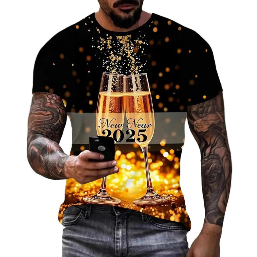 2025 Summer Men's 3D Beer Printing Trend Comfortable Short - Sleeved T-Shirt - 7DAY'S