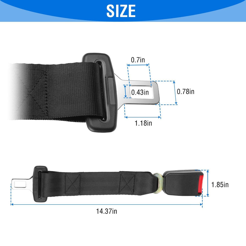 2Pcs Car Seat Belt Extender 14.37in Buckle Tongue Webbing Extension Safety Belt - 7DAY'S