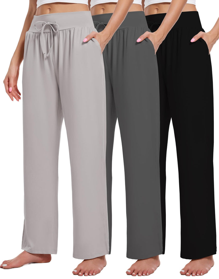 3 Pack Women's Lounge Pants Wide Leg Yoga Sweatpants with Pockets High Waisted Drawstring Lounge Loose Workout Jogger - 7DAY'S