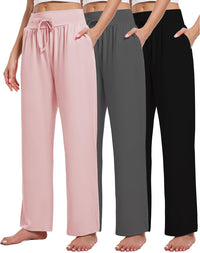 3 Pack Women's Lounge Pants Wide Leg Yoga Sweatpants with Pockets High Waisted Drawstring Lounge Loose Workout Jogger - 7DAY'S