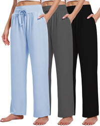 3 Pack Women's Lounge Pants Wide Leg Yoga Sweatpants with Pockets High Waisted Drawstring Lounge Loose Workout Jogger - 7DAY'S
