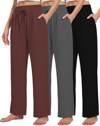 3 Pack Women's Lounge Pants Wide Leg Yoga Sweatpants with Pockets High Waisted Drawstring Lounge Loose Workout Jogger - 7DAY'S