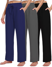 3 Pack Women's Lounge Pants Wide Leg Yoga Sweatpants with Pockets High Waisted Drawstring Lounge Loose Workout Jogger - 7DAY'S