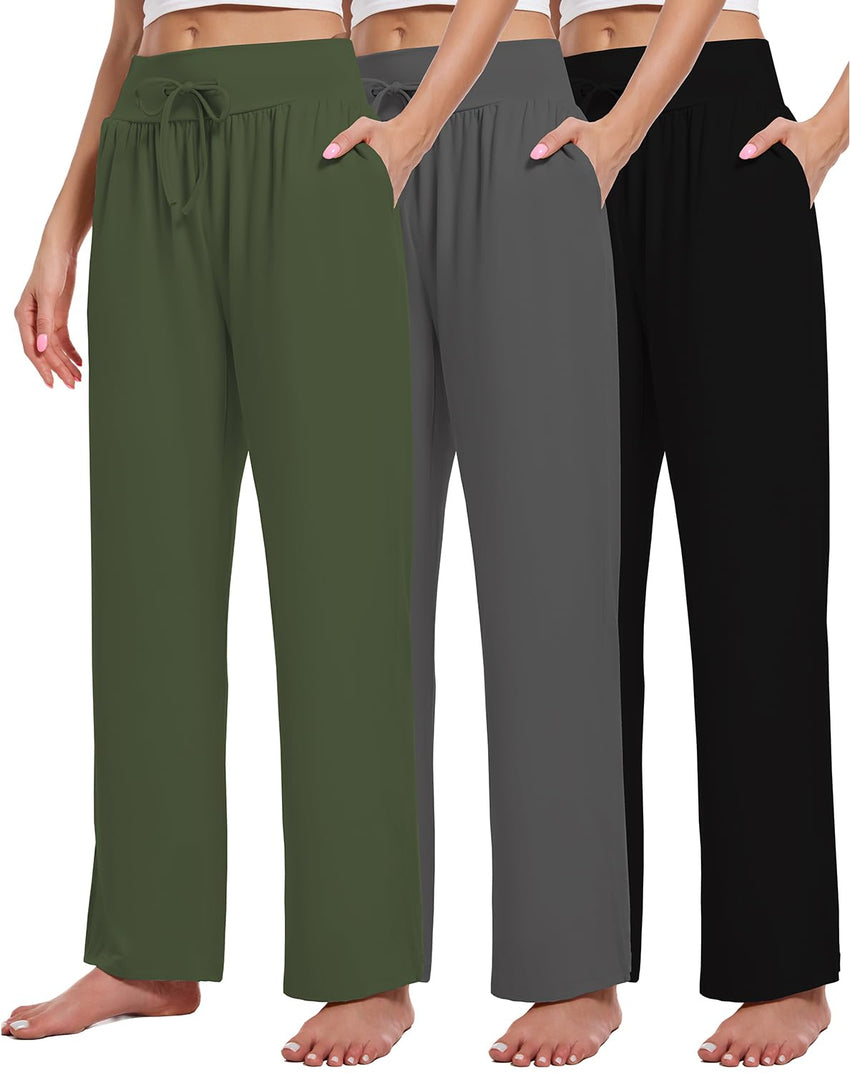 3 Pack Women's Lounge Pants Wide Leg Yoga Sweatpants with Pockets High Waisted Drawstring Lounge Loose Workout Jogger - 7DAY'S