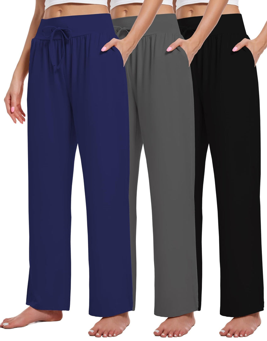 3 Pack Women's Lounge Pants Wide Leg Yoga Sweatpants with Pockets High Waisted Drawstring Lounge Loose Workout Jogger - 7DAY'S
