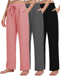 3 Pack Women's Lounge Pants Wide Leg Yoga Sweatpants with Pockets High Waisted Drawstring Lounge Loose Workout Jogger - 7DAY'S