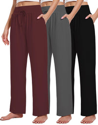 3 Pack Women's Lounge Pants Wide Leg Yoga Sweatpants with Pockets High Waisted Drawstring Lounge Loose Workout Jogger - 7DAY'S