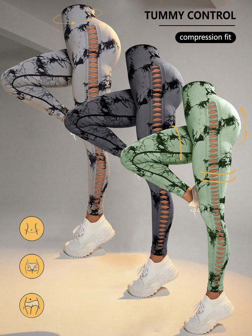 3 Pack Women's Tie - Dye Cutout Yoga Pants High - Waisted Leggings Women's Tie - Dye Leggings,, Leggings Women High Waisted Seamless Workout Leggings Gym Booty Tights Tummy Control Yoga Pants - 7DAY'S