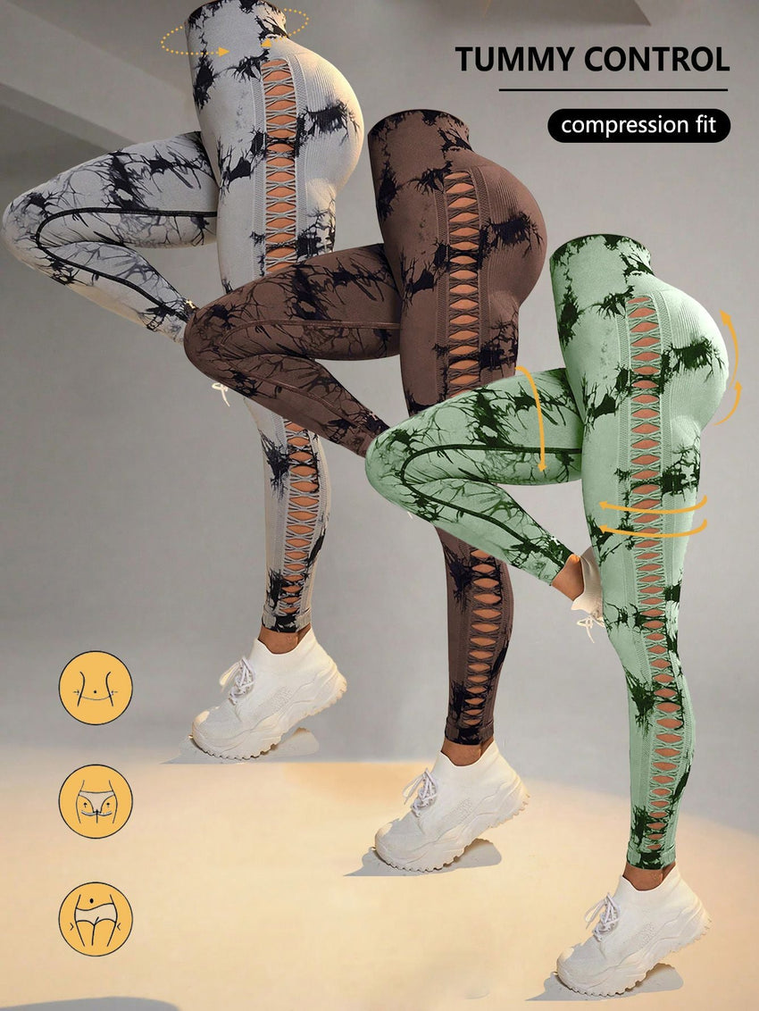 3 Pack Women's Tie - Dye Cutout Yoga Pants High - Waisted Leggings Women's Tie - Dye Leggings,, Leggings Women High Waisted Seamless Workout Leggings Gym Booty Tights Tummy Control Yoga Pants - 7DAY'S