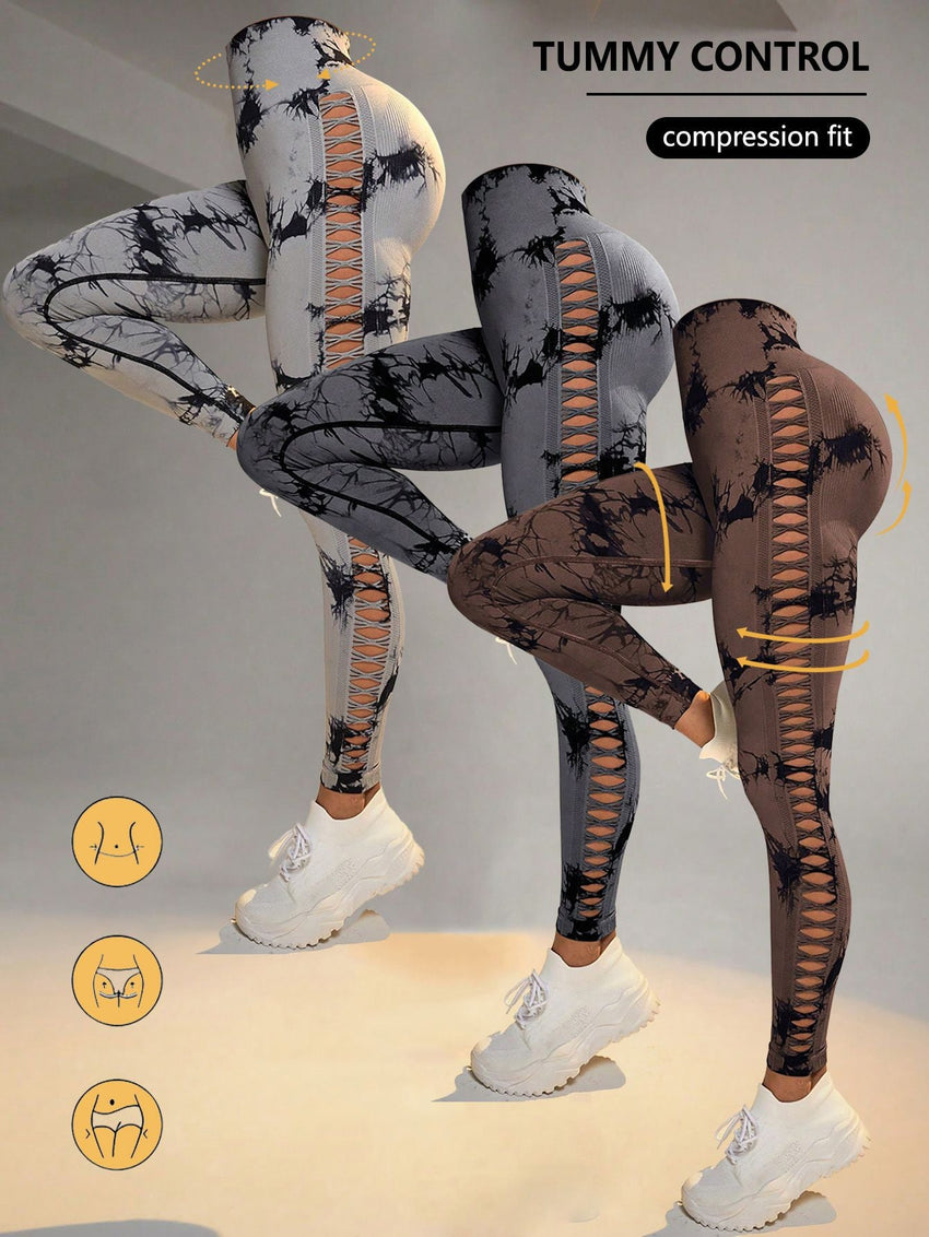 3 Pack Women's Tie - Dye Cutout Yoga Pants High - Waisted Leggings Women's Tie - Dye Leggings,, Leggings Women High Waisted Seamless Workout Leggings Gym Booty Tights Tummy Control Yoga Pants - 7DAY'S