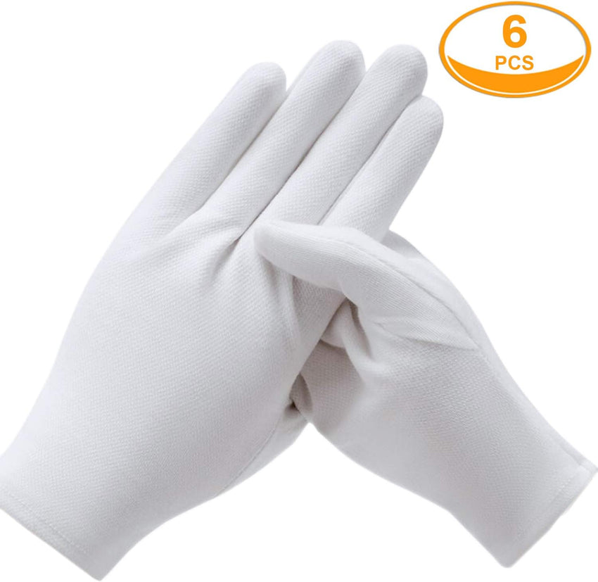 3 Pairs White Cotton Gloves for Dry Hands Eczema SPA Moisturizing - Work Glove Liners for Serving Costume Inspection - 7DAY'S
