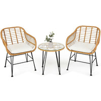 3 Pieces Rattan Furniture Set with Cushioned Chair Table - 7DAY'S