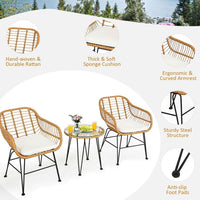 3 Pieces Rattan Furniture Set with Cushioned Chair Table - 7DAY'S