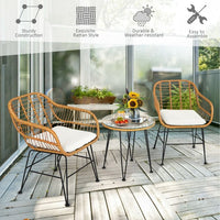 3 Pieces Rattan Furniture Set with Cushioned Chair Table - 7DAY'S