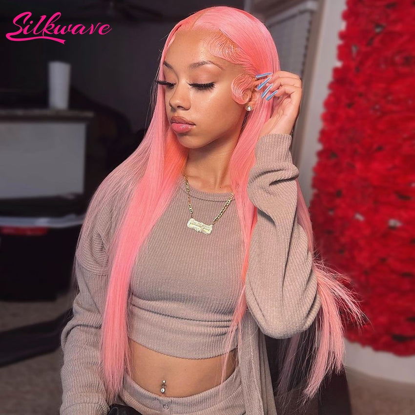 30 36 Inch Bone Straight Pink Lace Front wig Human Hair Wig 13x6 HD Lace Frontal Wigs For Women Blonde 613 Colored Wig Brazilian - 7DAY'S