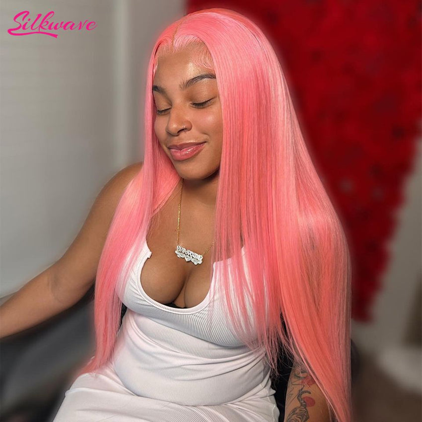 30 36 Inch Bone Straight Pink Lace Front wig Human Hair Wig 13x6 HD Lace Frontal Wigs For Women Blonde 613 Colored Wig Brazilian - 7DAY'S