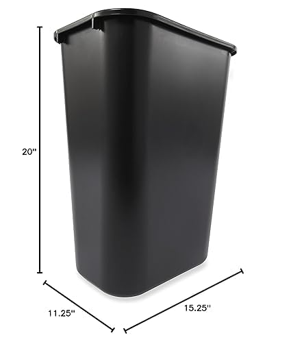 Rubbermaid Commercial Wastebasket Trash Container, 41QT/10.25 GAL, Plastic, Black, Stackable Trash Can for Bedroom/Bathroom/Office, Fits Under Desk/Sink/Cabinet