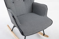 35.5 inch Rocking Chair, Soft Houndstooth Fabric Leather Fabric Rocking Chair for Nursery, Comfy Wingback Glider Rocker with Safe Solid Wood Base for Living Room Bedroom Balcony - 7DAY'S