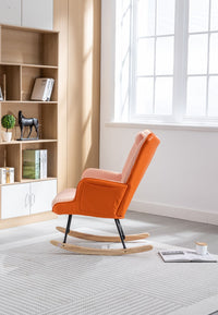 35.5 inch Rocking Chair, Soft Houndstooth Fabric Leather Fabric Rocking Chair for Nursery, Comfy Wingback Glider Rocker with Safe Solid Wood Base for Living Room Bedroom Balcony - 7DAY'S