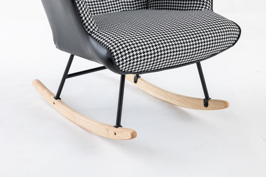 35.5 inch Rocking Chair, Soft Houndstooth Fabric Leather Fabric Rocking Chair for Nursery, Comfy Wingback Glider Rocker with Safe Solid Wood Base for Living Room Bedroom Balcony - 7DAY'S