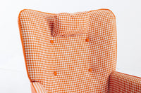 35.5 inch Rocking Chair, Soft Houndstooth Fabric Leather Fabric Rocking Chair for Nursery, Comfy Wingback Glider Rocker with Safe Solid Wood Base for Living Room Bedroom Balcony - 7DAY'S