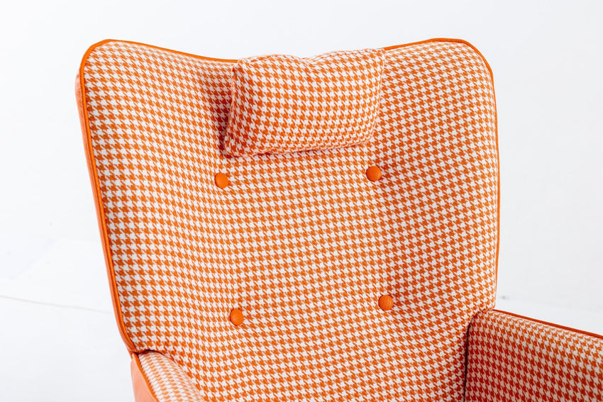 35.5 inch Rocking Chair, Soft Houndstooth Fabric Leather Fabric Rocking Chair for Nursery, Comfy Wingback Glider Rocker with Safe Solid Wood Base for Living Room Bedroom Balcony - 7DAY'S