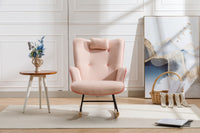 35.5 inch Rocking Chair, Soft Houndstooth Fabric Leather Fabric Rocking Chair for Nursery, Comfy Wingback Glider Rocker with Safe Solid Wood Base for Living Room Bedroom Balcony - 7DAY'S