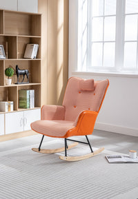 35.5 inch Rocking Chair, Soft Houndstooth Fabric Leather Fabric Rocking Chair for Nursery, Comfy Wingback Glider Rocker with Safe Solid Wood Base for Living Room Bedroom Balcony - 7DAY'S