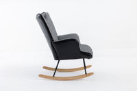 35.5 inch Rocking Chair, Soft Houndstooth Fabric Leather Fabric Rocking Chair for Nursery, Comfy Wingback Glider Rocker with Safe Solid Wood Base for Living Room Bedroom Balcony - 7DAY'S